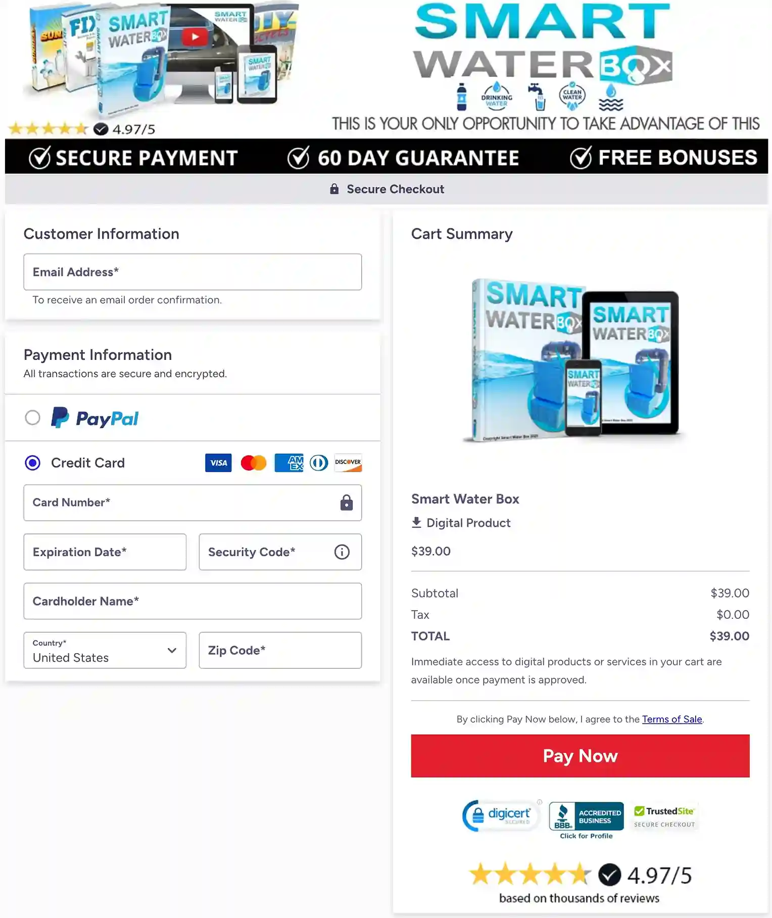 Smart Water Box Order — $39.69 One-Time Payment Instant Digital Access